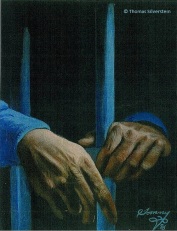Hands behind bars. Artist: ©Thomas Silverstein.